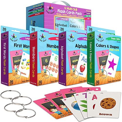 Star Right Words Toddler Flash Cards Set of 4 Number Flash Cards First Words Colors and Shapes AlphabetLetter Flashcards 4 Binder Rings 144 Sight Words Kindergarten Flash Cards 3 7 Years 0 belly baby and beyond