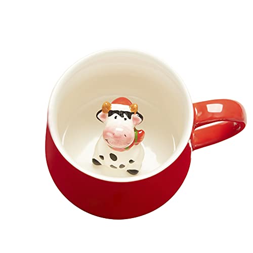 Surprise 3D Coffee Mug Animal Inside 12 oz with Christmas CowCute Cartoon Handmade Ceramics CupChristmas Birthday Surprise for Friends Family or Kids Christmas Cow 0 belly baby and beyond