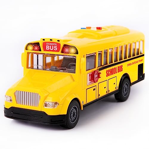 Yellow School Bus Toy with Flashing Lights Sound Friction Powered 116 Scale School Bus Toy for Kids with 4 Different Sounds Lights Back and Side Doors Open Great Gift Toys for Ages 2 4 0 belly baby and beyond